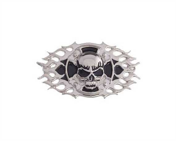 CONCHO SKULL & FIRE BLACK & NICKEL PLATE