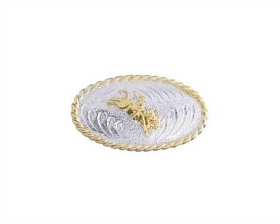CONCHO BULL RIDER OVAL SILVER PLATE WITH GILT 