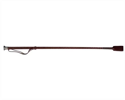 CROP BROWN PLAITED LEATHER WITH SILVER HANDLE TIP