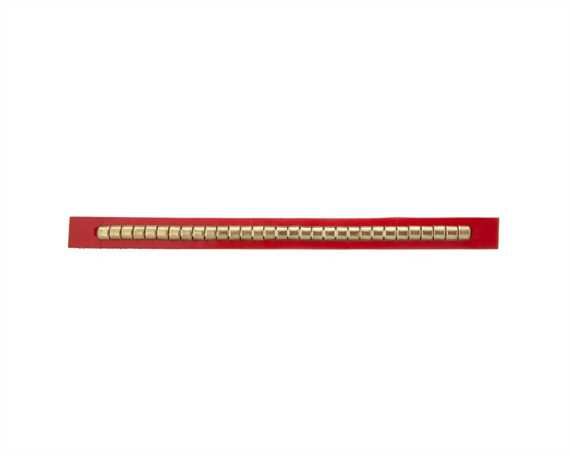 BRASS CLINCHES ON RED LEATHER 10MM