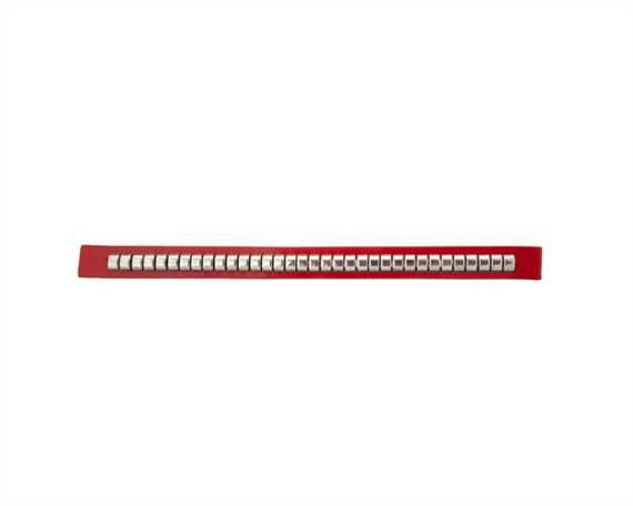 ORNAMENT NICKEL CLINCHES ON RED LEATHER 12MM