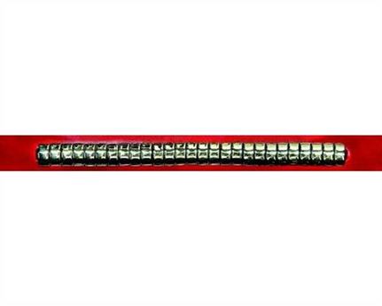 ORNAMENT NICKEL CLINCHES ON RED LEATHER 15MM
