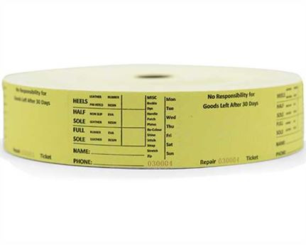 SHOE DOCTOR SHOE REPAIR TICKETS PLAIN YELLOW (1000 per roll)