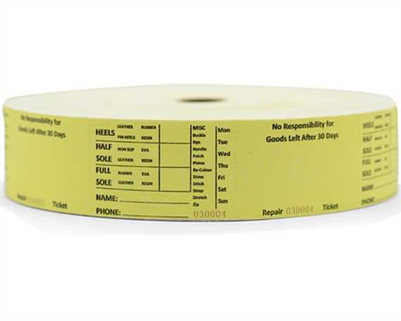 SHOE DOCTOR SHOE REPAIR TICKETS PLAIN YELLOW (1000 per roll)