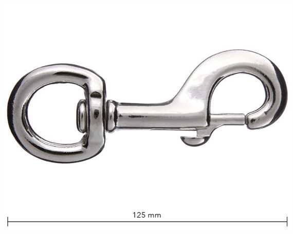 SNAP SWIVEL ROUND EYE 32MM HEAVY NICKEL PLATE 125MM LONG