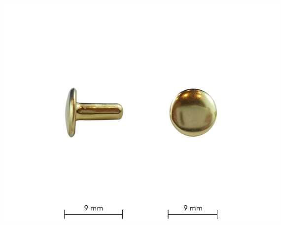 RIVET 2-PART TUBULAR GILT 9MM STEM DOUBLE CAP, PKT 100