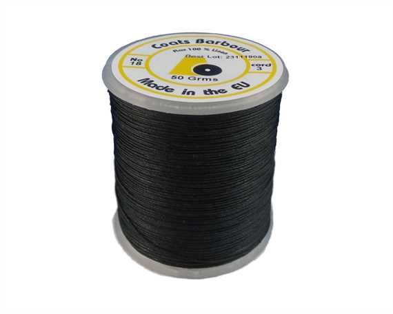 THREAD LINEN 3 CORD #18 BLACK 50GM SPOOL