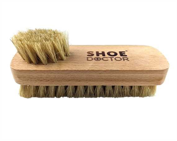 SHOE DOCTOR SHOE BRUSH TWIN TUFFTED NATURAL COLOUR BRISTLE with WOODEN HANDLE 