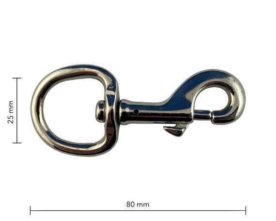 SNAP SWIVEL ROUND EYE 25MM NICKEL PLATE 80MM LONG