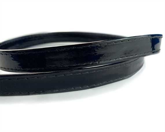 LEATHER STRAPPING STITCHED BLACK PATENT 15MM