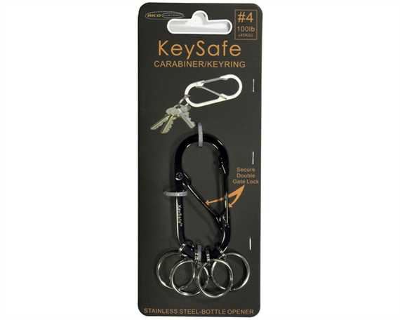 KEYSAFE #4 CARABINER OVAL WITH KEY RINGS S/S BLACK
