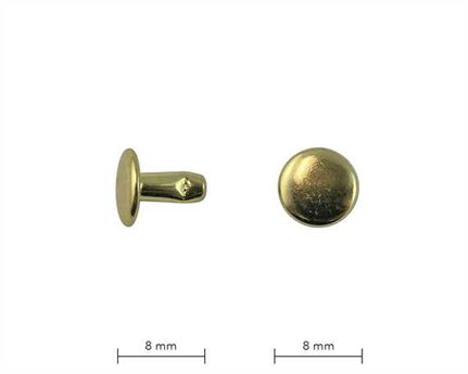 RIVET 2-PART TUBULAR GILT 8MM STEM DOUBLE CAP, PKT 100