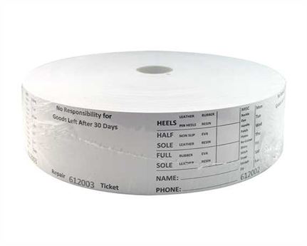 SHOE DOCTOR SHOE REPAIR TICKETS PLAIN WHITE (1000 per roll)