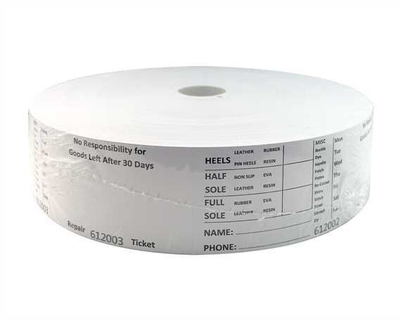 SHOE DOCTOR SHOE REPAIR TICKETS PLAIN WHITE (1000 per roll)