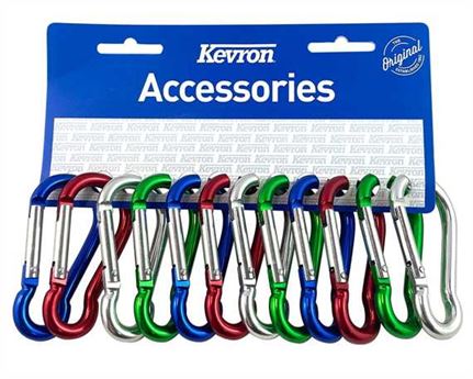 KEVRON CARABINEER LARGE ASSTD COLOURS 70MM CARD OF 12