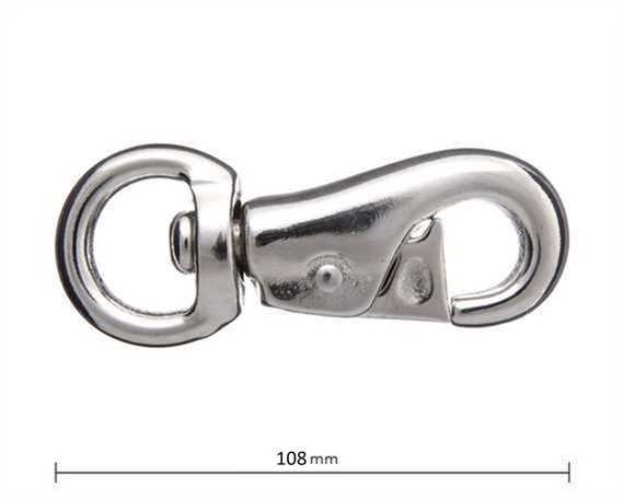 SNAP SWIVEL ROUND EYE 25MM HEAVY NICKEL PLATE 108MM LONG