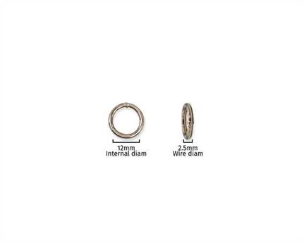 RING NICKEL PLATE 12MM INTERNAL DIMENSION 2.5MM DIAMETER WIRE