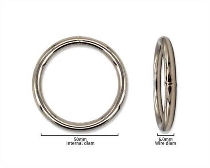 RING NICKEL PLATE 50MM INTERNAL DIMENSION 6.0MM DIAMETER WIRE