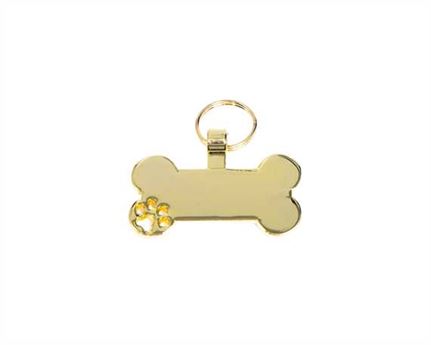 Bone with Cut Out Paw Pegasus Pet Tag - Gold