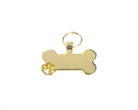 Bone with Cut Out Paw Pegasus Pet Tag - Gold